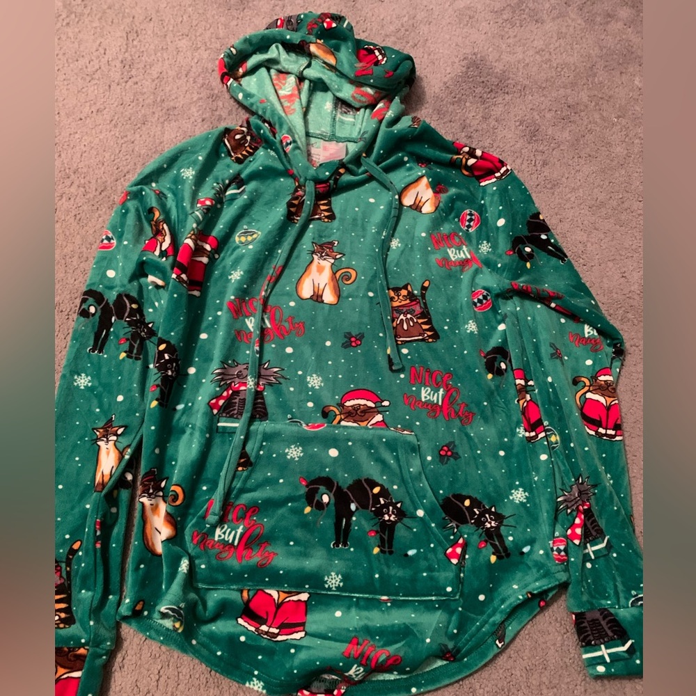 Fleece Christmas Cats hoodie